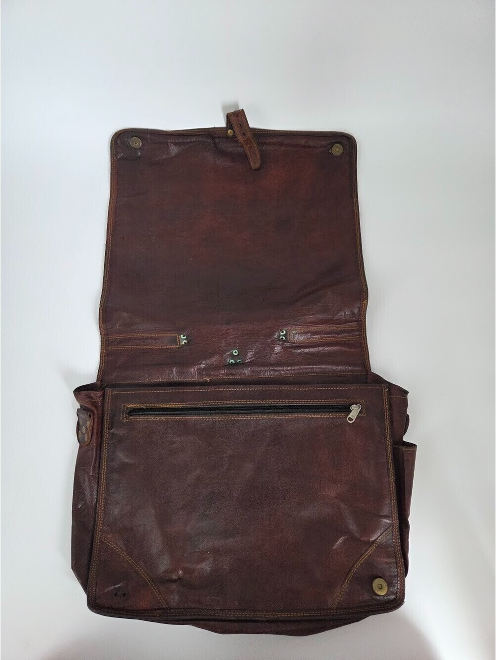 Vintage Brown Leather Shoulder Briefcase with YKK Zipper and Brass Hardware